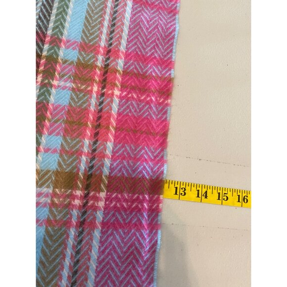 Pink & Blue Tartan 100% Cashmere Scarf Made In Scotland Fringe Edges - Picture 4 of 4